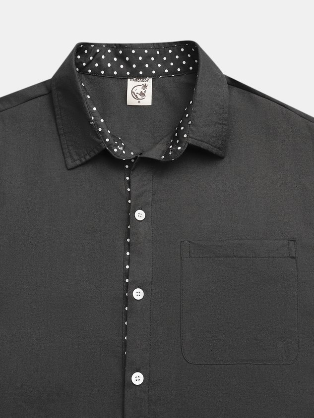 Hardaddy Cotton Polka Dot Contrast Long Sleeve Shirt