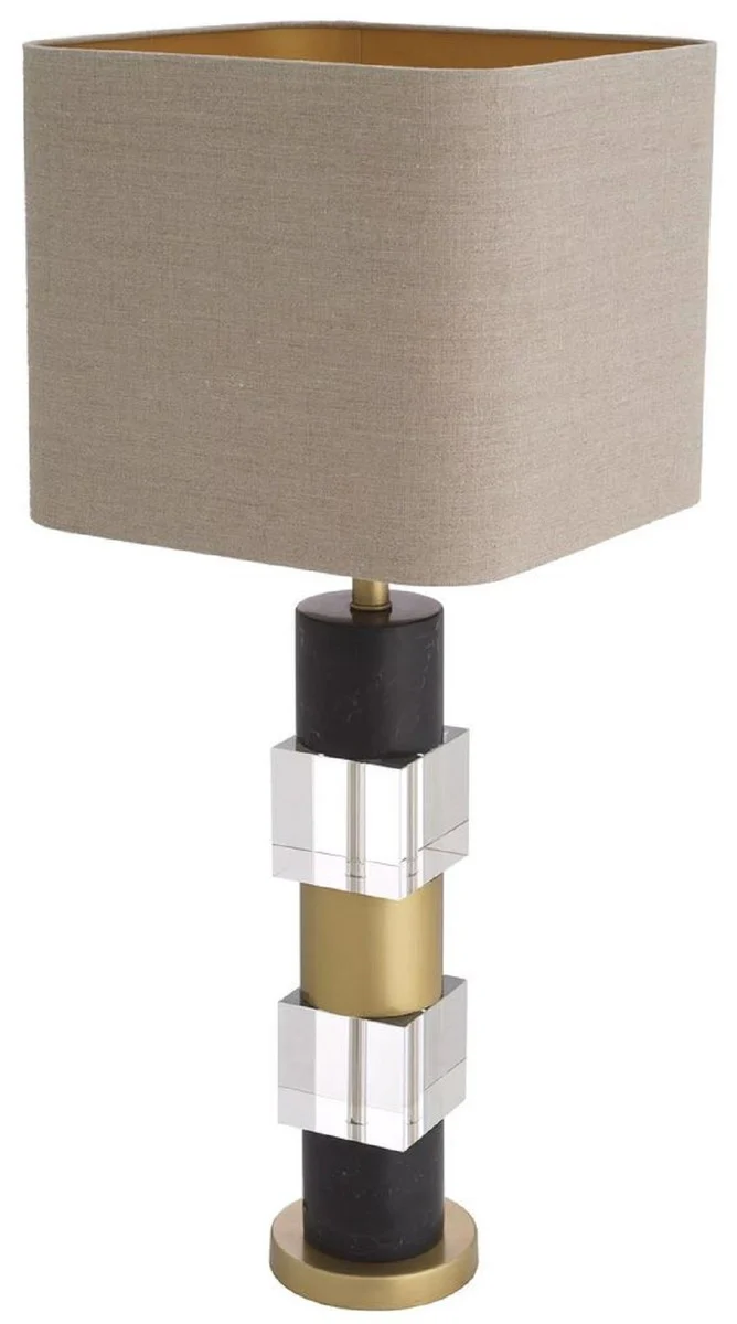 Casa Padrino lámpara de mesa de lujo latón antiguo / negro / beige 35 x 35 x A. 87 cm - Lámpara de escritorio con mármol y cristal - Calidad de Lujo