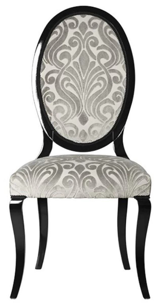 Casa Padrino conjunto de 6 sillas de comedor Art Nouveau de lujo gris / negro 51 x 48 x A. 106 cm - Elegantes sillas de cocina con patr¨®n - Muebles de Comedor Barrocos y Art Nouveau