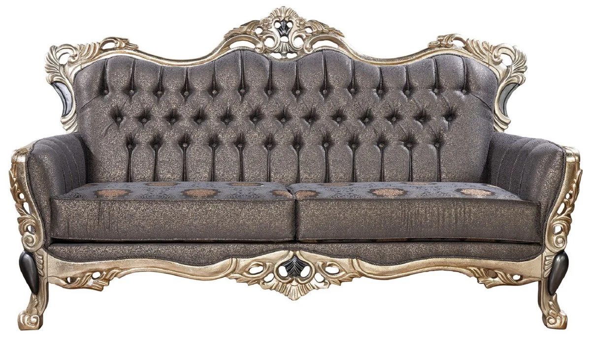 Casa Padrino sof¨¢ barroco de lujo p¨²rpura / oro antiguo / negro - Sof¨¢ de sal¨®n de estilo barroco con patr¨®n elegante - Muebles de sal¨®n de lujo en estilo barroco - Muebles barrocos