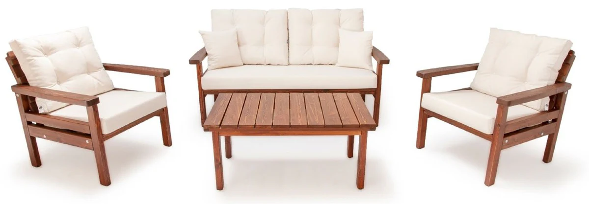 Casa Padrino conjunto de muebles de jardín de lujo beige / marrón oscuro - 1 Sofá de Jardín y 2 Sillones de Jardín y 1 Mesa de Centro de Jardín - Muebles de jardín y terraza - Muebles de lujo