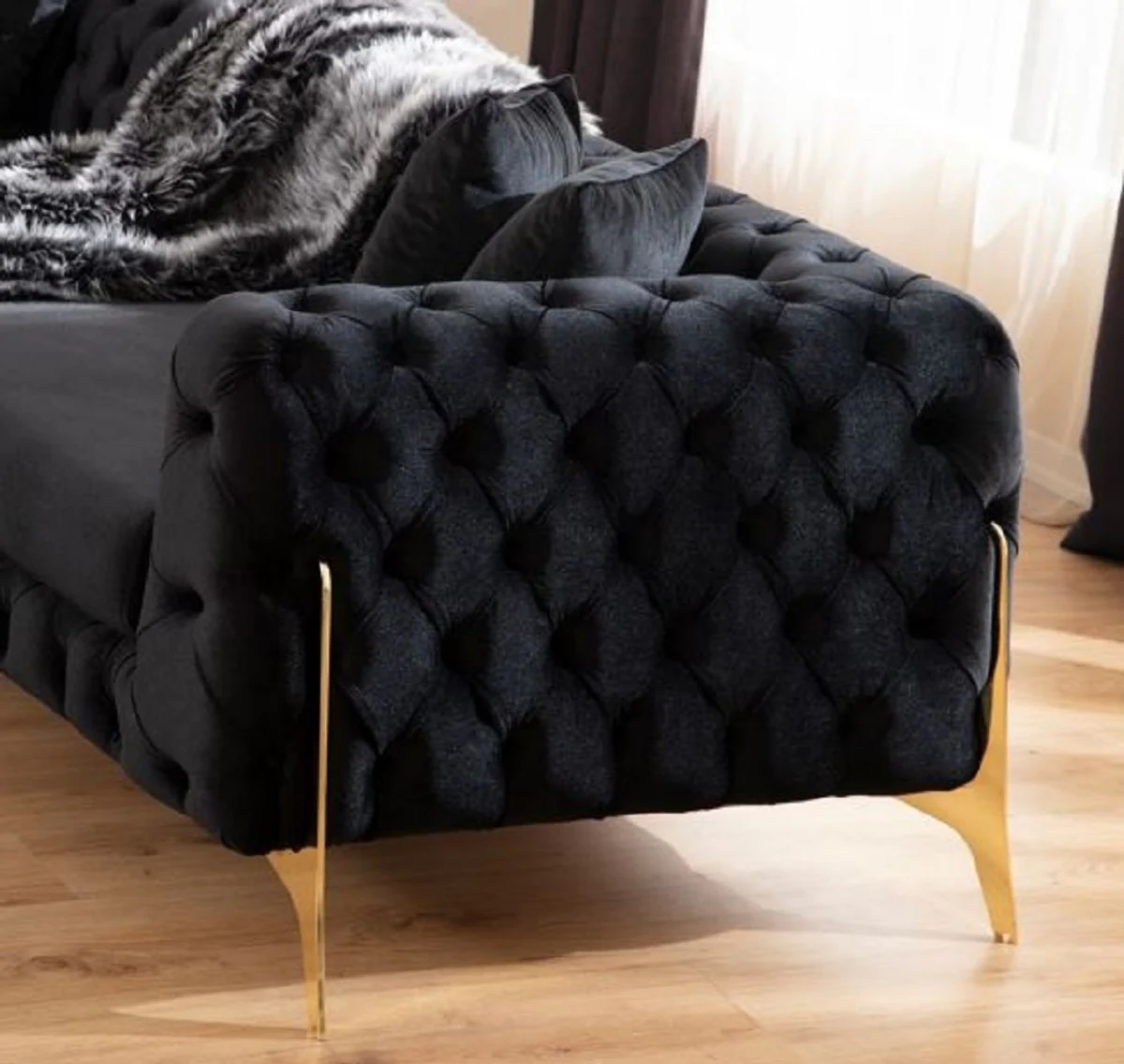 Casa Padrino sof¨¢ esquinero Chesterfield de lujo negro / oro 310 x 270 x A. 70 cm - Sof¨¢ de sal¨®n Chesterfield - Muebles de sal¨®n - Muebles Chesterfield de lujo