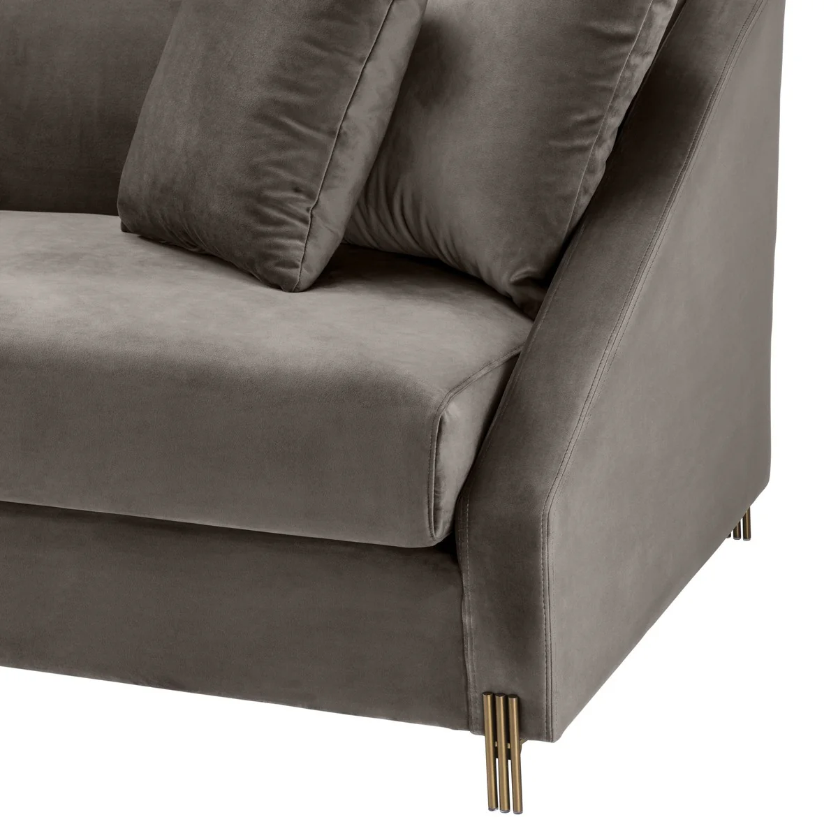 Casa Padrino Ssof¨¢ de terciopelo gris / Lat¨®n 223 x 94 x H. 73 cm - Sof¨¢ de Sal¨®n con 4 Almohadas - Muebles de Lujo