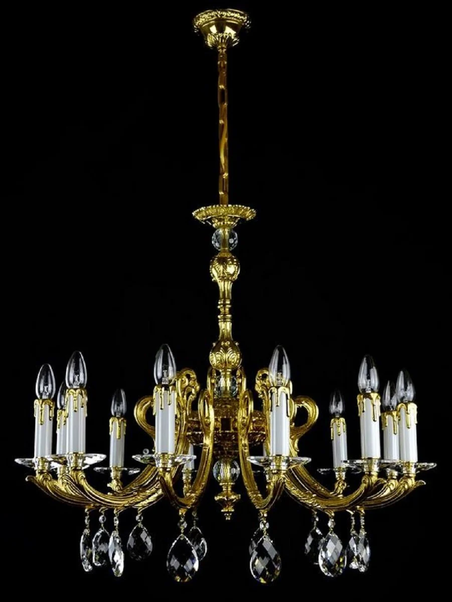 Casa Padrino araña de luces barroco de lujo oro Ø 80 x A. 67 cm - Magnífica lámpara de araña de latón con cristal de Bohemia - Noble & Magnífica