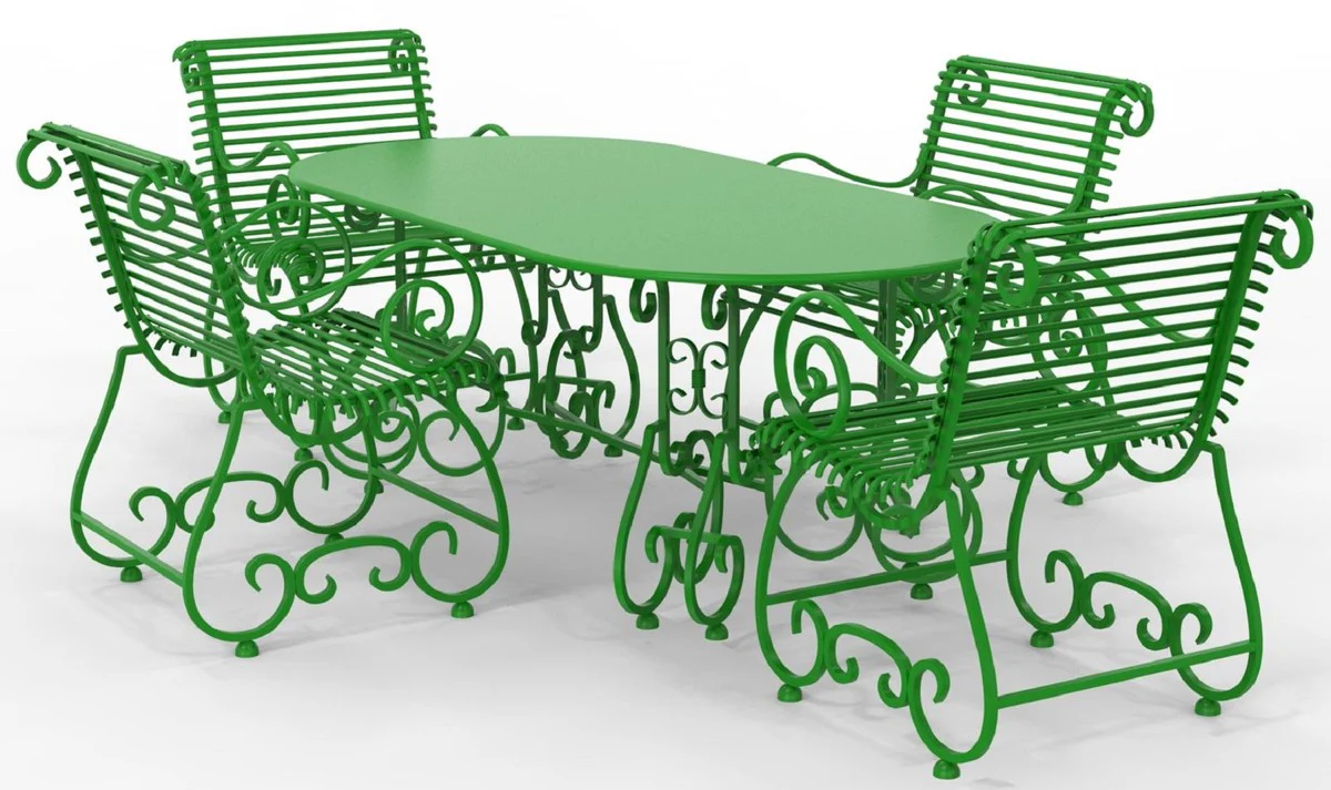 Casa Padrino Conjunto de Muebles de Jardín Art Nouveau de Hierro Forjado - Varios Colores - 1 Mesa de Jardín Ovalada y 4 Sillas de Jardín con Reposabrazos - Muebles de Jardín y Terraza Art Nouveau