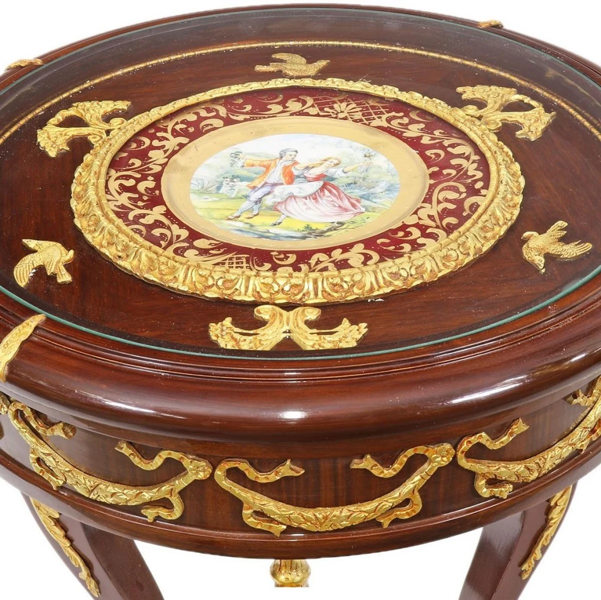 Casa Padrino mesa auxiliar barroco con placa de vidrio marr¨®n / oro ? 55 x H. 78 cm - Suntuosa Mesa Redonda Hecha a Mano y Pintada a Mano con Hermosos Ornamentaci¨®n