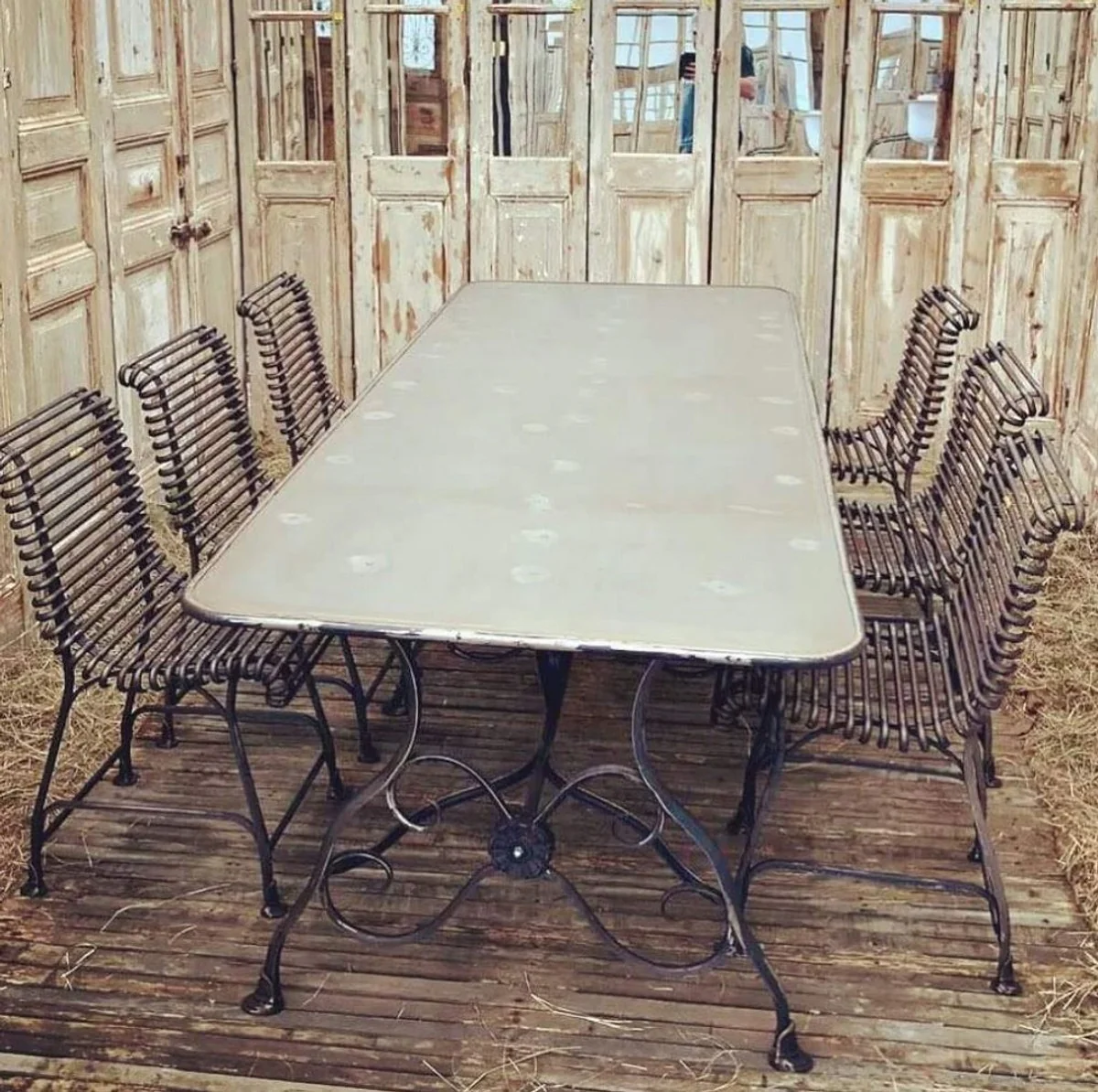 Casa Padrino mesa de comedor de jard¨ªn Art Nouveau crema antiguo / marr¨®n antiguo 250 x 90 x A. 75 cm - Mesa de jard¨ªn nost¨¢lgico - Muebles de jard¨ªn Art Nouveau - Muebles de jard¨ªn nost¨¢lgicos