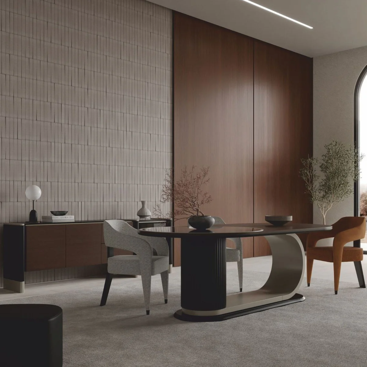 Casa Padrino aparador de lujo negro / marr¨®n oscuro / lat¨®n 220 cm - Muebles de hotel y comedor