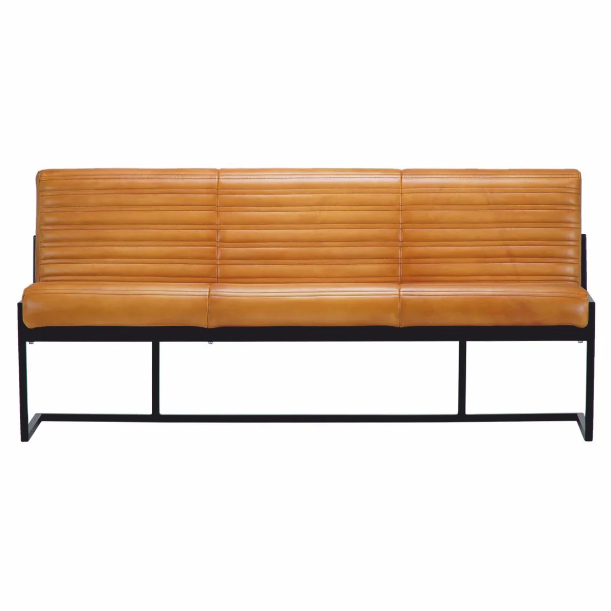 Casa Padrino banco de lujo de cuero genuino marrón claro / negro 160 cm - Muebles de cuero genuino