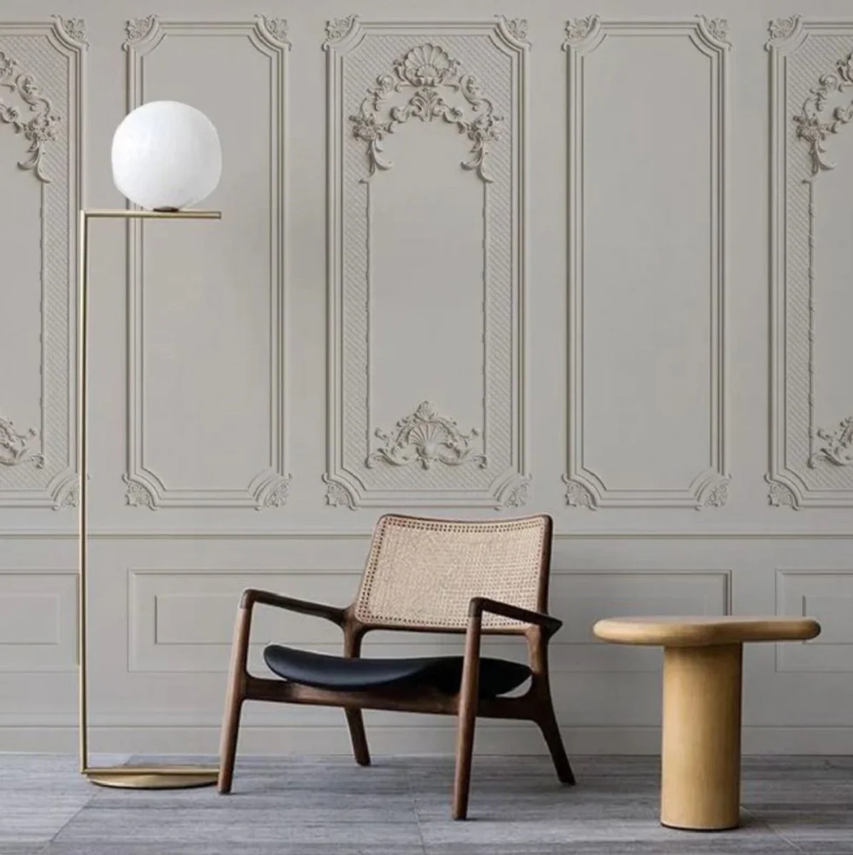 Casa Padrino papel pintado no tejido barroco de lujo gris - Papel pintado de salón de estilo barroco con patrón estuco elegante - Decoración de salón barroco - Decoración de pared estilo barroco