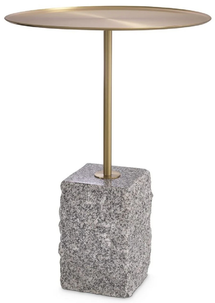 Casa Padrino mesa auxiliar de lujo lat¨®n / gris ? 45 x A. 63 cm - Mesa redonda de acero inoxidable con base de granito - Muebles de Sal¨®n - Muebles de Hotel - Muebles de Lujo