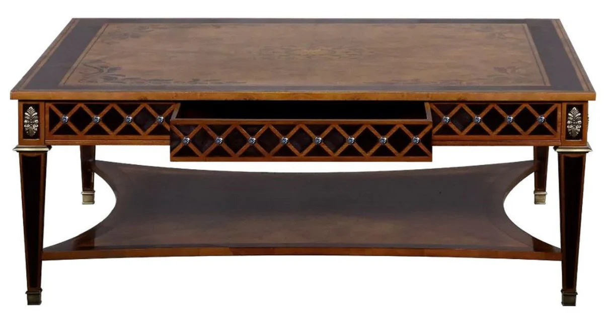 Casa Padrino mesa de centro Art Deco de lujo natural / marqueter¨ªa marr¨®n / plata / lat¨®n antiguo 130 x 130 x A. 50 cm - Mesa de sal¨®n cuadrada - Muebles de sal¨®n Art Deco de lujo