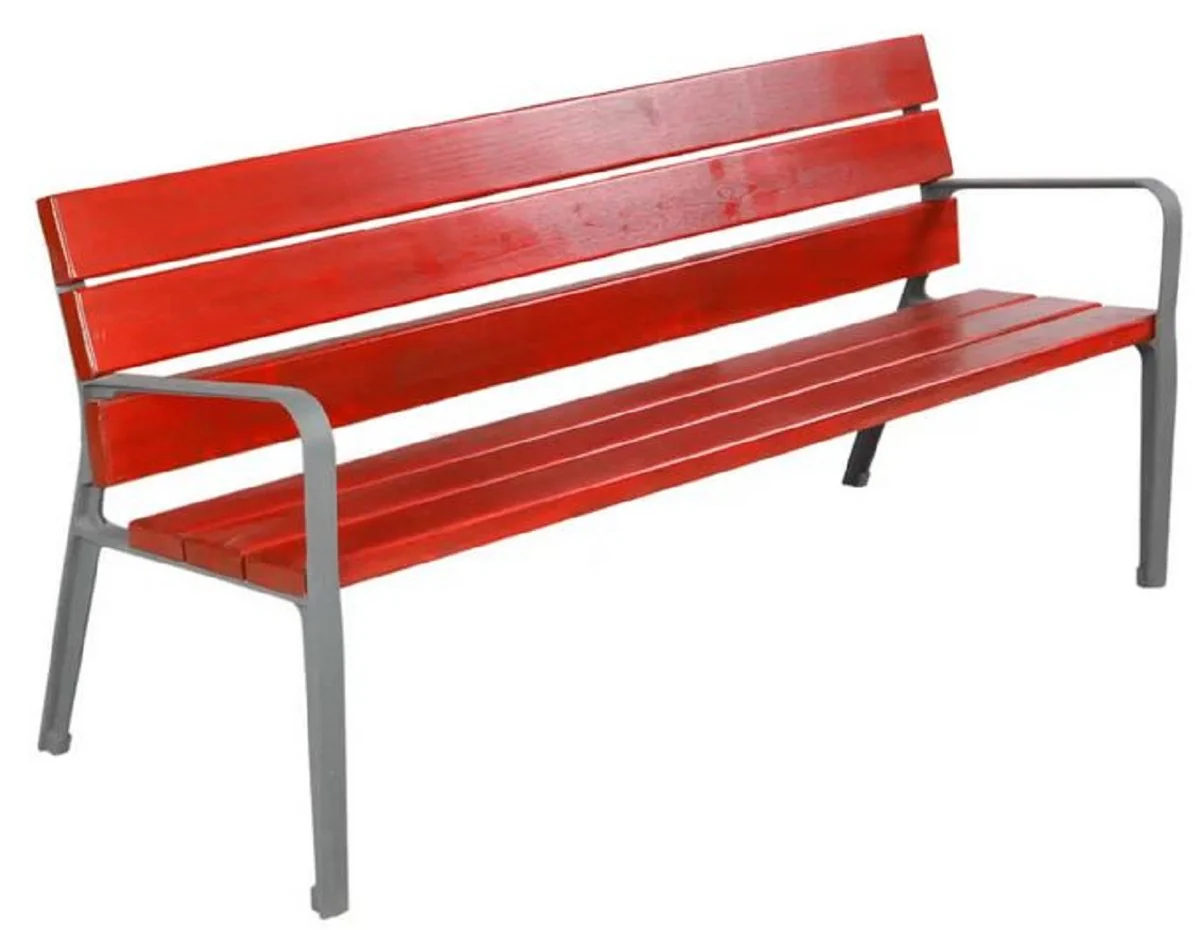 Casa Padrino banco de parque - Banco urbano con respaldo y reposabrazos rojo / gris 180 cm