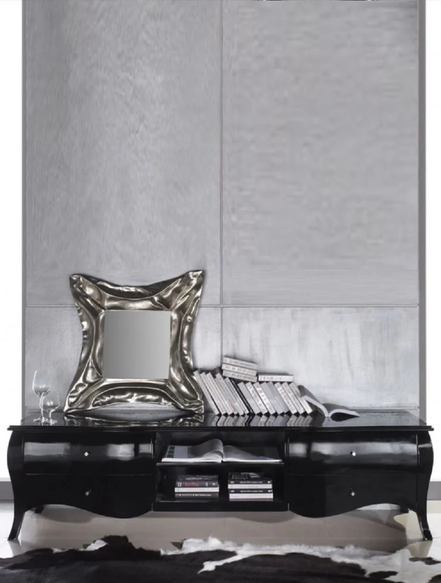 Casa Padrino gabinete de TV barroco de lujo negro alto brillo - Aparador de madera maciza hecho a mano con 4 cajones - Muebles de lujo en estilo barroco - Muebles barrocos - Noble y Magnífico