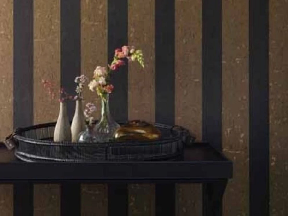 Casa Padrino papel pintado no tejido barroco con rayas oro / antracita 10,05 x 0,53 m - Accesorios Decorativos