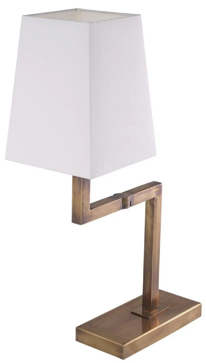 Casa Padrino lámpara de mesa de lujo latón vintage / blanco A. 69 cm - Lámpara de escritorio noble con brazo giratorio y pantalla - Calidad de Lujo