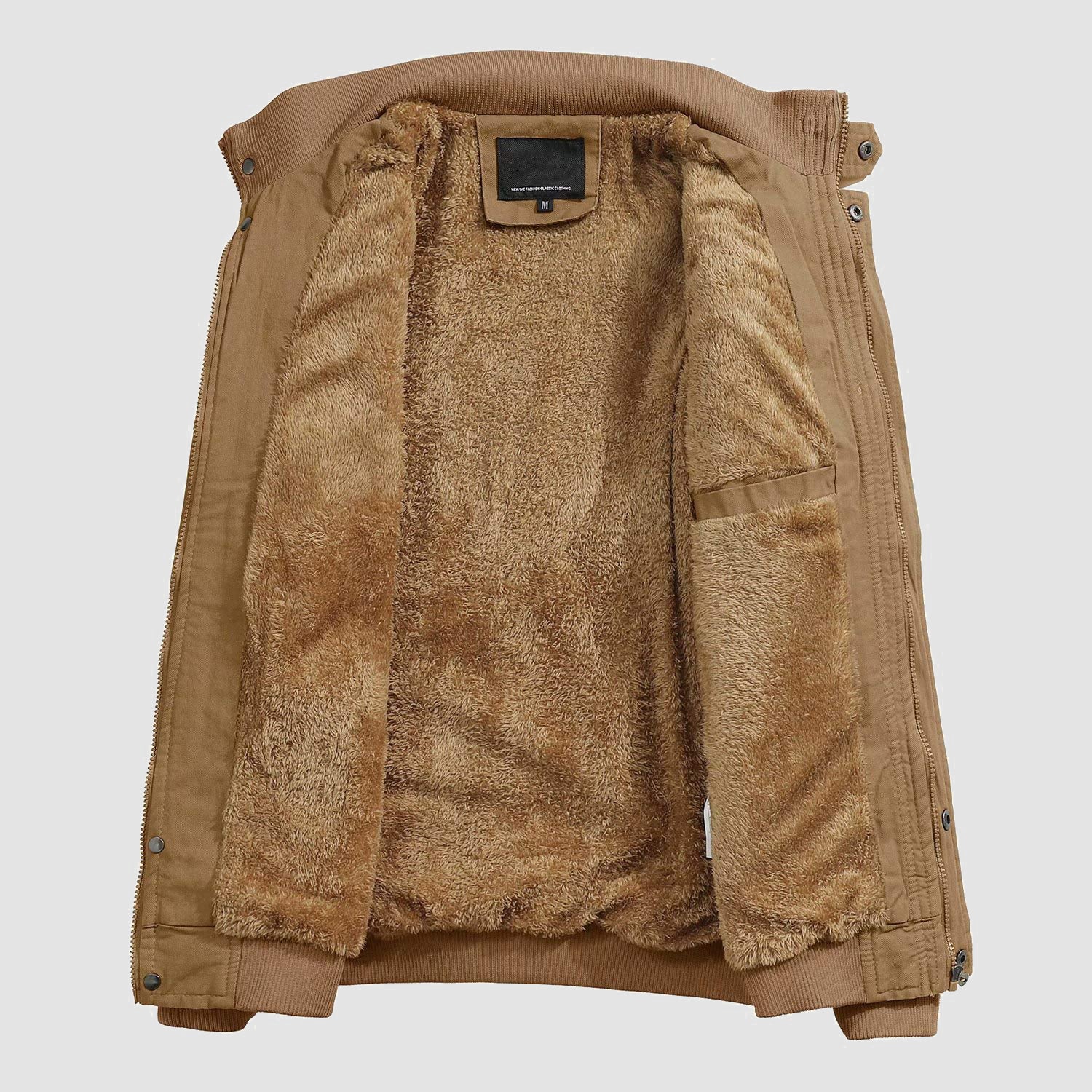 Men's Jacket Winter Military Cargo Work Jacket with 5 Pockets Fleece Lined Thicken Warm Coat