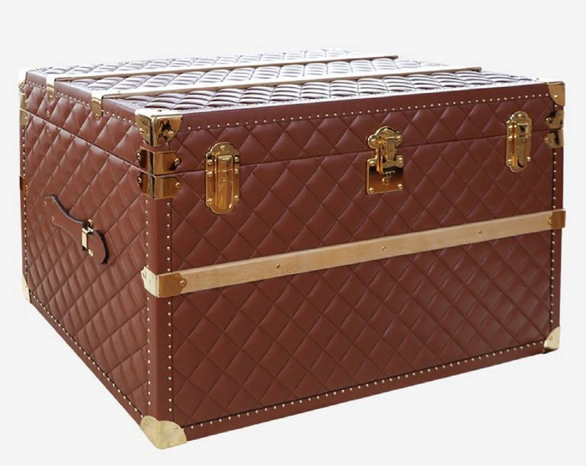 Casa Padrino maleta de lujo de cuero genuino marr¨®n / oro 100 cm - Hecho en Italia