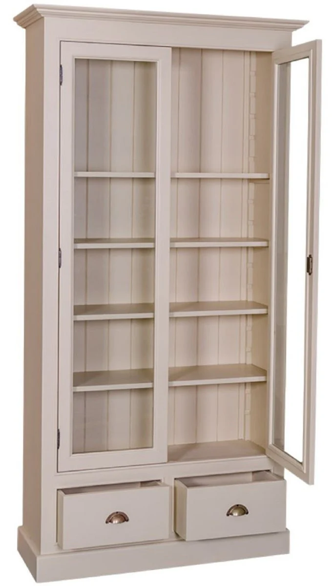 Casa Padrino mueble de sala de estar de estilo country gris 109 x 39 x H. 210 cm - Mueble de Sala de Estar con 2 Puertas de Vidrio y 2 Cajones