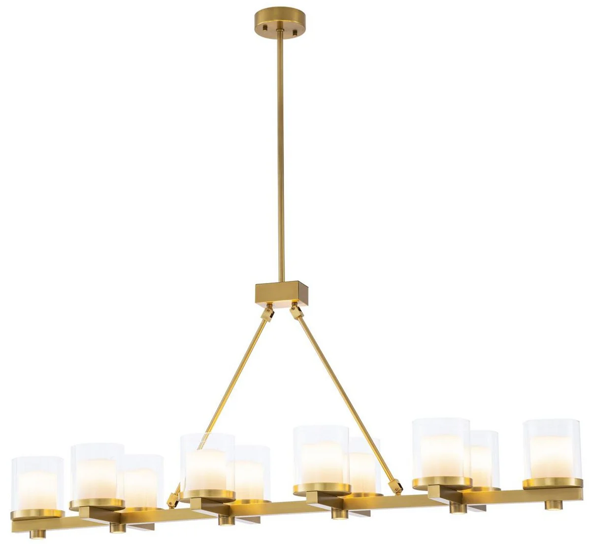 Casa Padrino lámpara de araña LED de lujo latón 155 x 38 x A. 59 cm - Lámpara de araña moderna con pantallas de vidrio - Calidad de Lujo