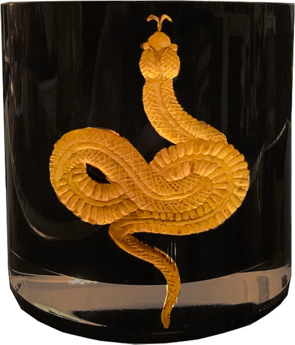 Casa Padrino conjunto de 6 copas de whisky serpiente negro / oro ? 8 x A. 9 cm - Copas de whisky hechos y grabados a mano - Accesorios para Hoteles y Restaurantes - Calidad de Lujo