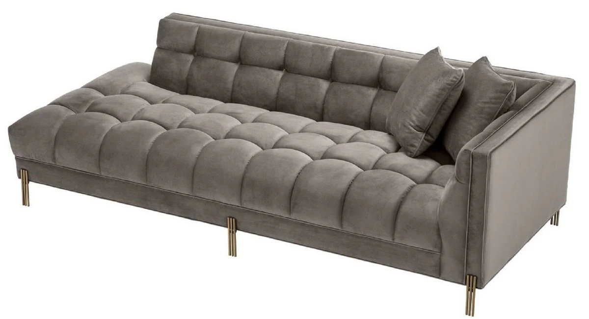 Casa Padrino sof¨¢ lounge de lujo gris - greige / lat¨®n 223 x 95 x H. 68 cm - Sof¨¢ de Sala del Lado Derecho con Terciopelo Fino y 2 Almohadas