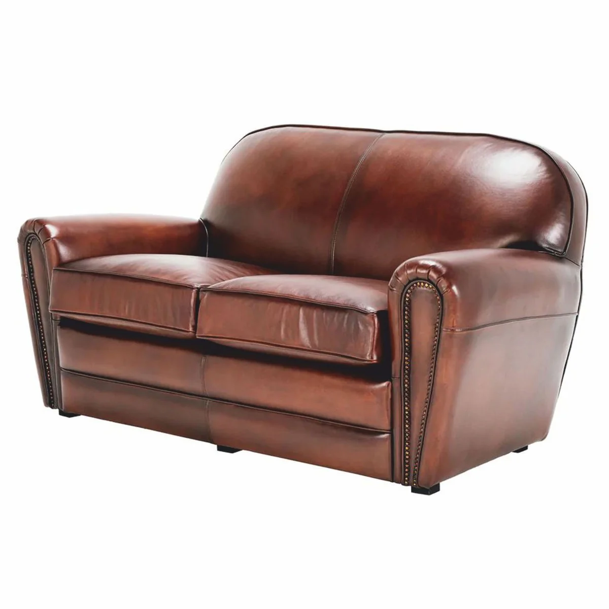 Casa Padrino sof¨¢ de cuero de lujo marr¨®n / negro 190 cm - Muebles de cuero genuino