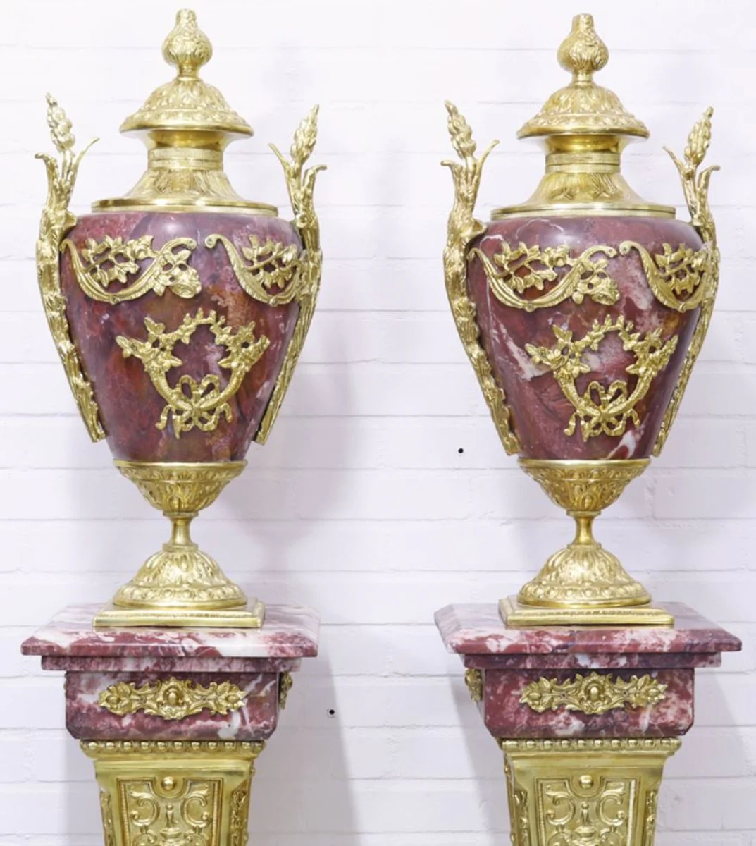 Casa Padrino baroque vases with marble pillars set red / gold 30 x 30 x H. 180 cm - Noble & Sumptuous