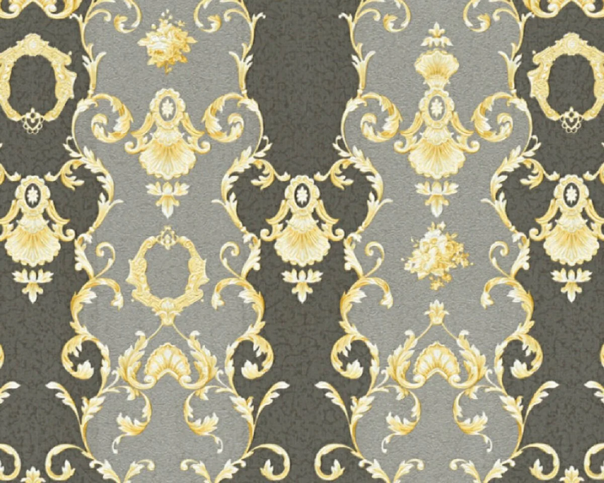 Casa Padrino papel pintado barroco no tejido gris / negro / plata / oro - Papel pintado para salón de estilo barroco con patrón elegante - Accesorios de decoración barroco