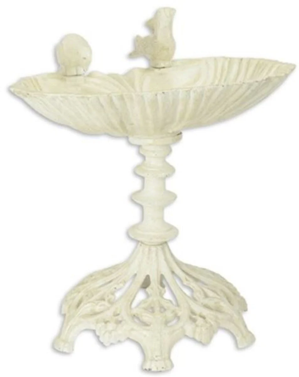 Casa Padrino Art Nouveau bañera para pájaros con 2 pájaros decorativos crema 54 x A. 49,5 cm - Bañera para pájaros de hierro fundido - Accesorios de decoración de jardín y terraza