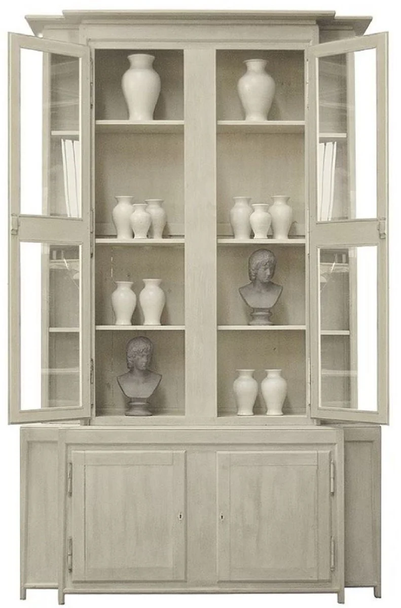 Casa Padrino vitrina de lujo estilo campestre gris 180 x 45 x A. 270 cm - Vitrina hecha a mano - Mueble de cocina de madera maciza - Muebles de estilo campestre