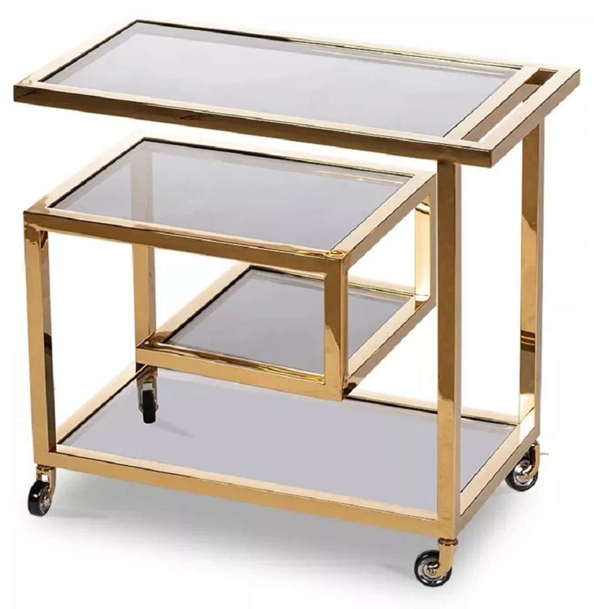 Casa Padrino carritos de comida de lujo oro / negro 83 x 42 x H. 78 cm - Carro de Acero Inoxidable con Vidrio Tintado - Accesorios de Lujo