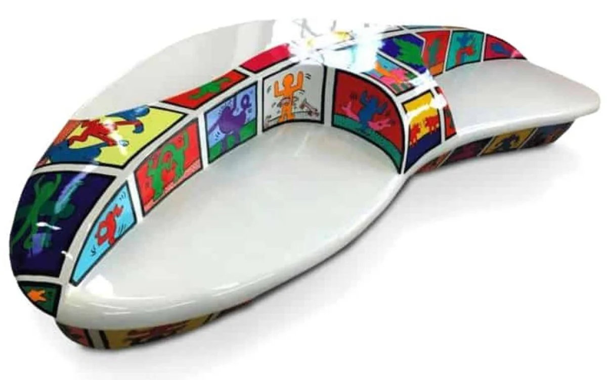 Casa Padrino banco de centro comercial de dise?o blanco / multicolor 356 x 150 x A. 70 cm - Banco de jard¨ªn resistente a la intemperie - Muebles banco de jard¨ªn de terraza de sal¨®n de lujo