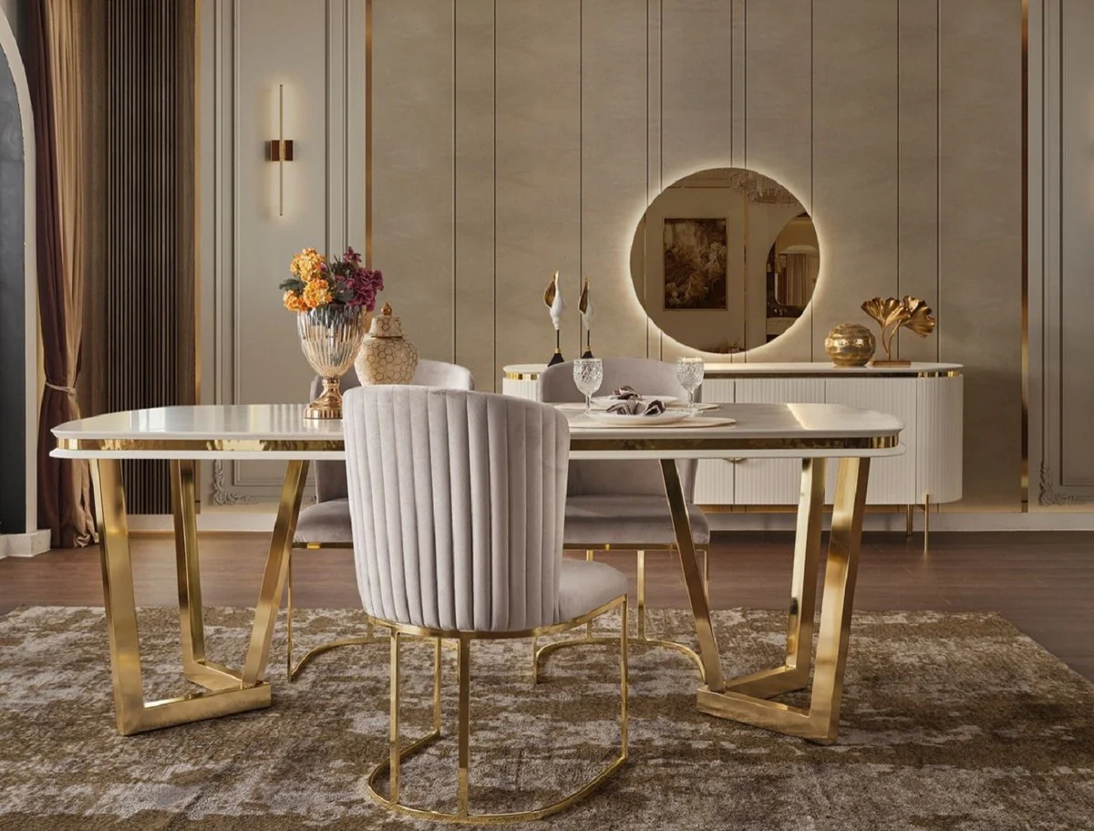 Casa Padrino conjunto de sillas de comedor de lujo de 8 gris / oro 66 x 52 x A. 90 cm - Muebles de Comedor y Restaurante de Lujo