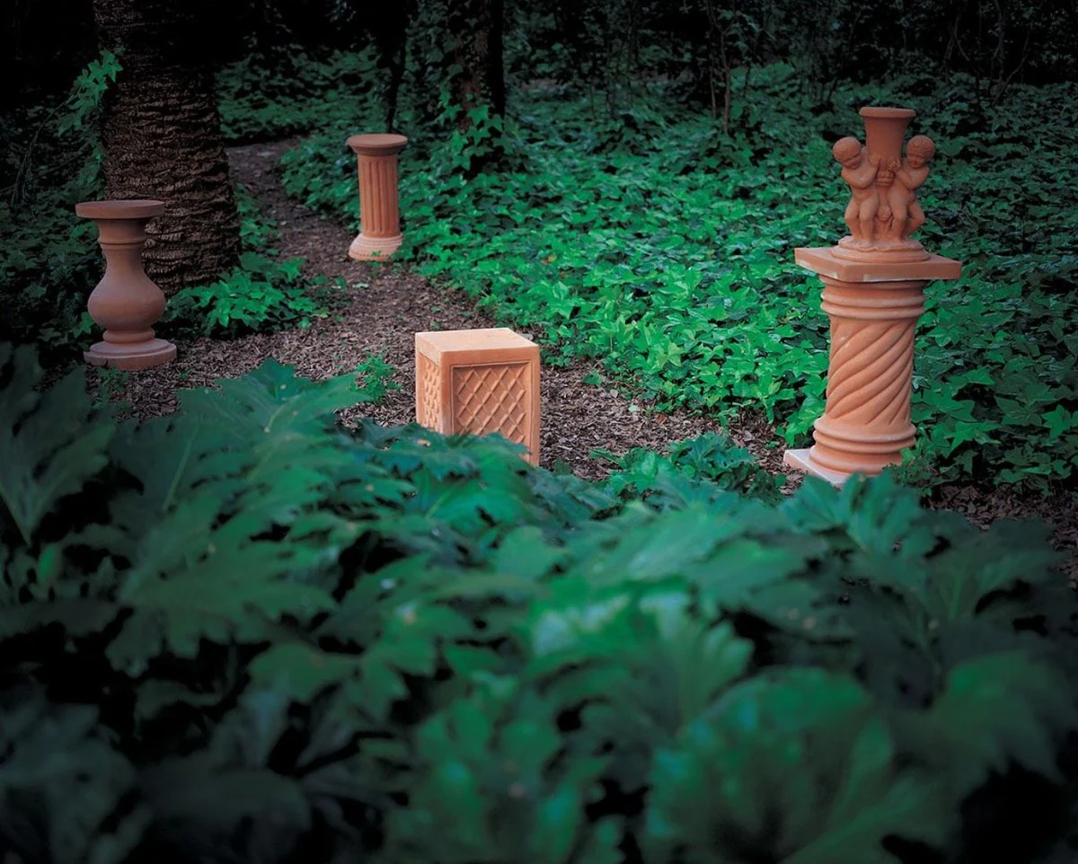 Casa Padrino pilar barroco terracota Ø 40 x A. 74 cm - Columna decorativa de cerámica hecha a mano - Decoración de Jardín de Terraza Barroco