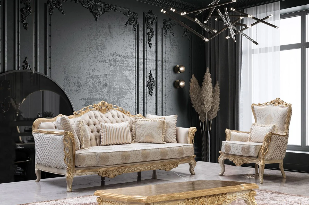 Casa Padrino mesa de centro barroco de lujo oro antiguo / blanco 120 cm - Muebles de sal¨®n de estilo barroco