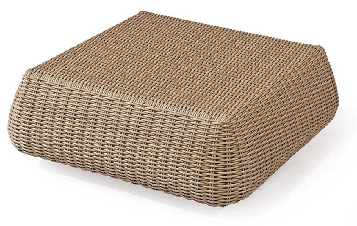 Casa Padrino mesa de jardín de lujo natural 82 x 82 x A. 30 cm - Mesa de centro impermeable tejida a mano - Muebles Mesa de Jardín de Terraza - Colección de Lujo