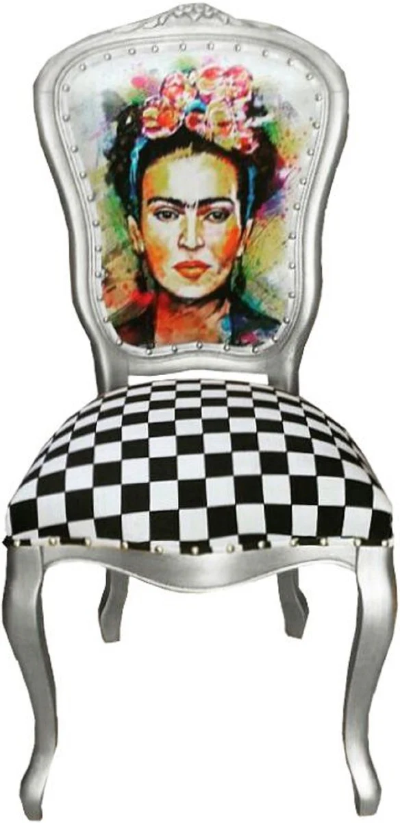 Casa Padrino Conjunto de Sillas de Comedor Barroco de Lujo Madmoisell Plata / Multicolor 55 x 54 x H. 103 cm - 4 Sillas de Comedor Hechas a Mano con Diamantes de Imitaci¨®n - Muebles de Comedor Barrocos