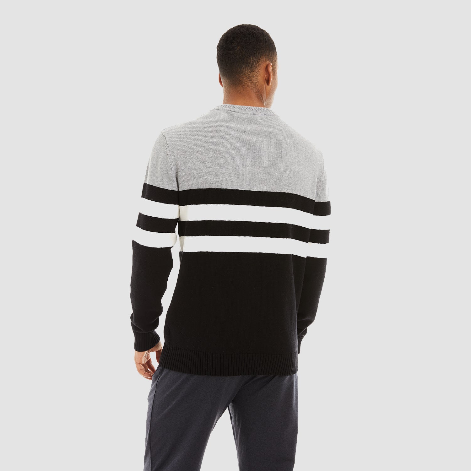 Men's Crewneck Sweater Soft Thermal Knitted Sweatshirt Color Block Striped