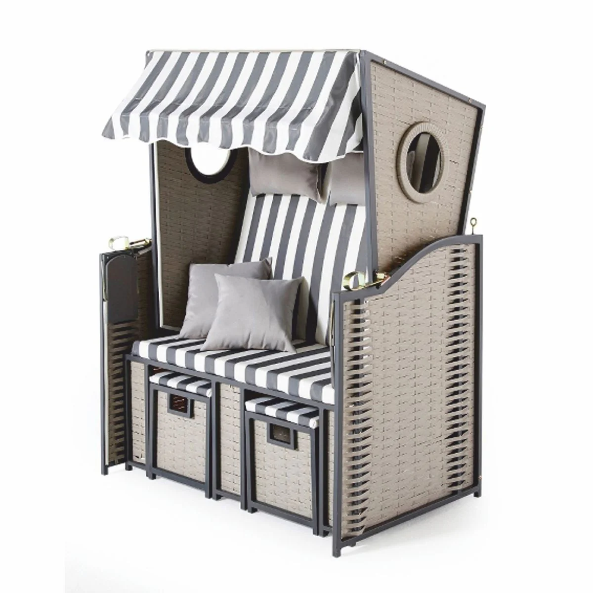 Casa Padrino silla de playa con techo gris / blanco 114 x 72 x A. 160 cm