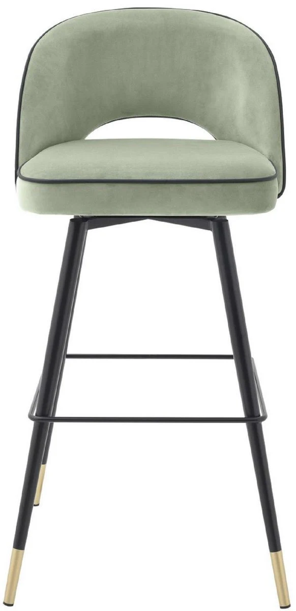 Casa Padrino conjunto de sillas de bar de lujo verde pistacho / negro / lat¨®n 51 x 52 x A. 103 cm - Taburetes de bar con asiento giratorio y tela de terciopelo noble - Muebles de Bar de Lujo