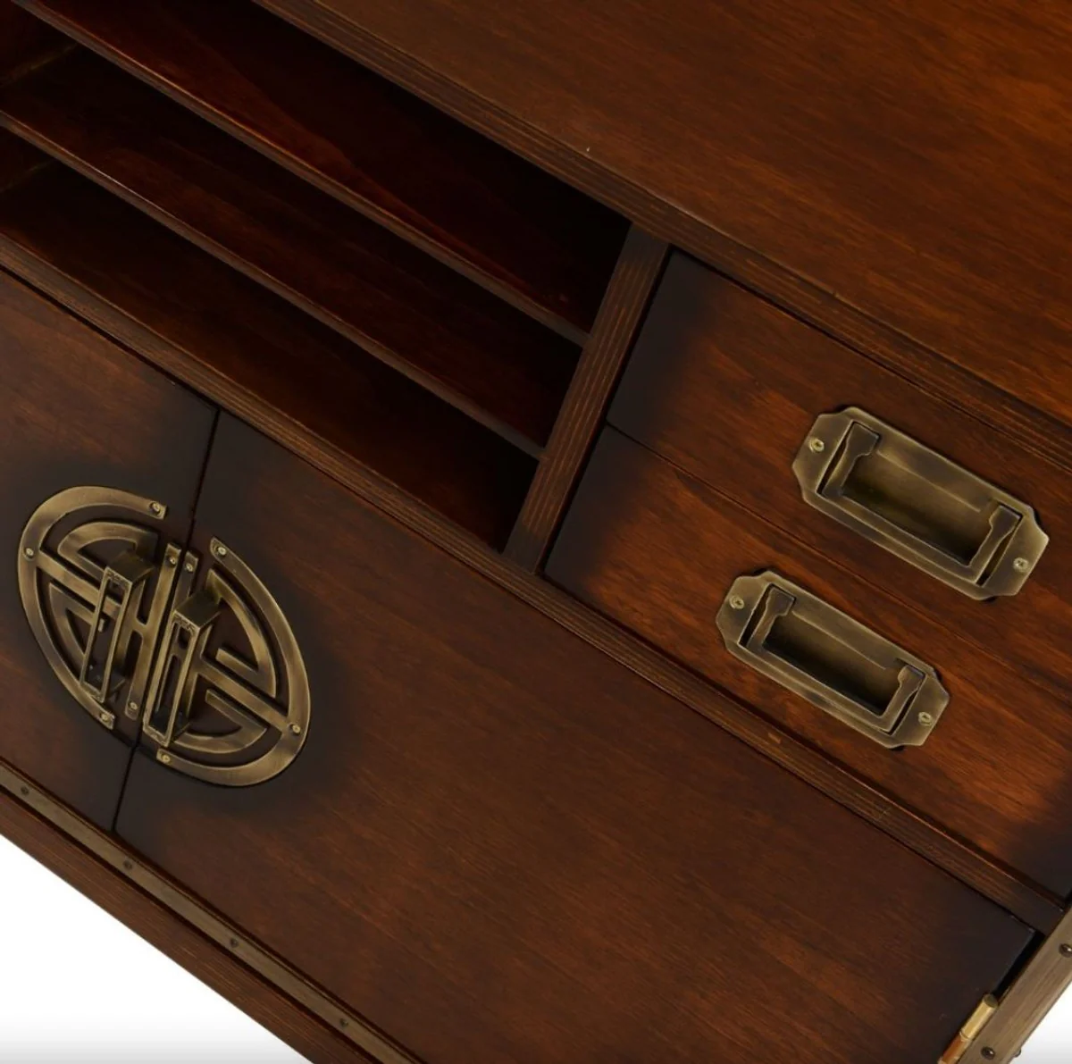 Casa Padrino armario bar estilo vintage de lujo con ruedas marr¨®n 96 x 37 x A. 173,5 cm - Armario del vino de madera maciza - Mueble bar de estilo vintage - Mueble bar de lujo de madera maciza