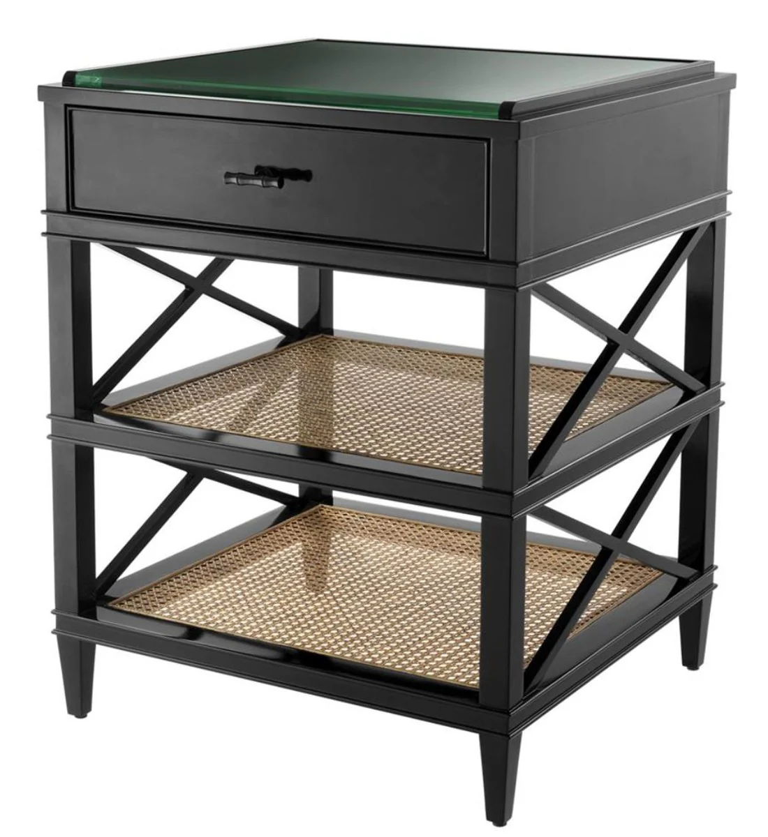 Casa Padrino mesa auxiliar de lujo con caj¨®n y estante negro / colores naturales / bronce 60 x 56 x H. 76 cm - Muebles Para Hoteles