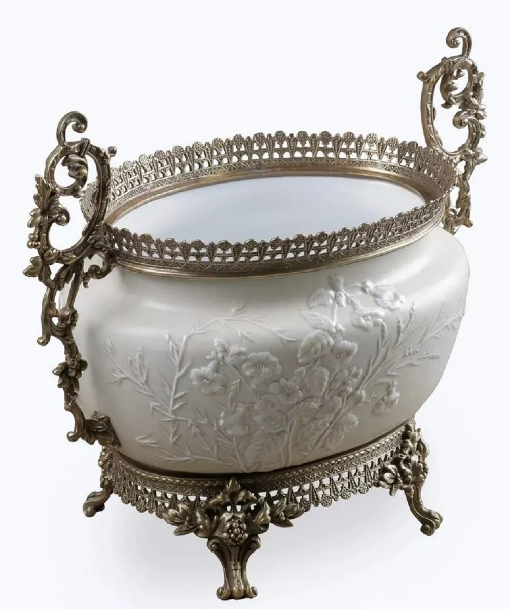 Casa Padrino cuenco de porcelana barroco gris / blanco / bronce A. 34 cm - Accesorios decorativos barrocos