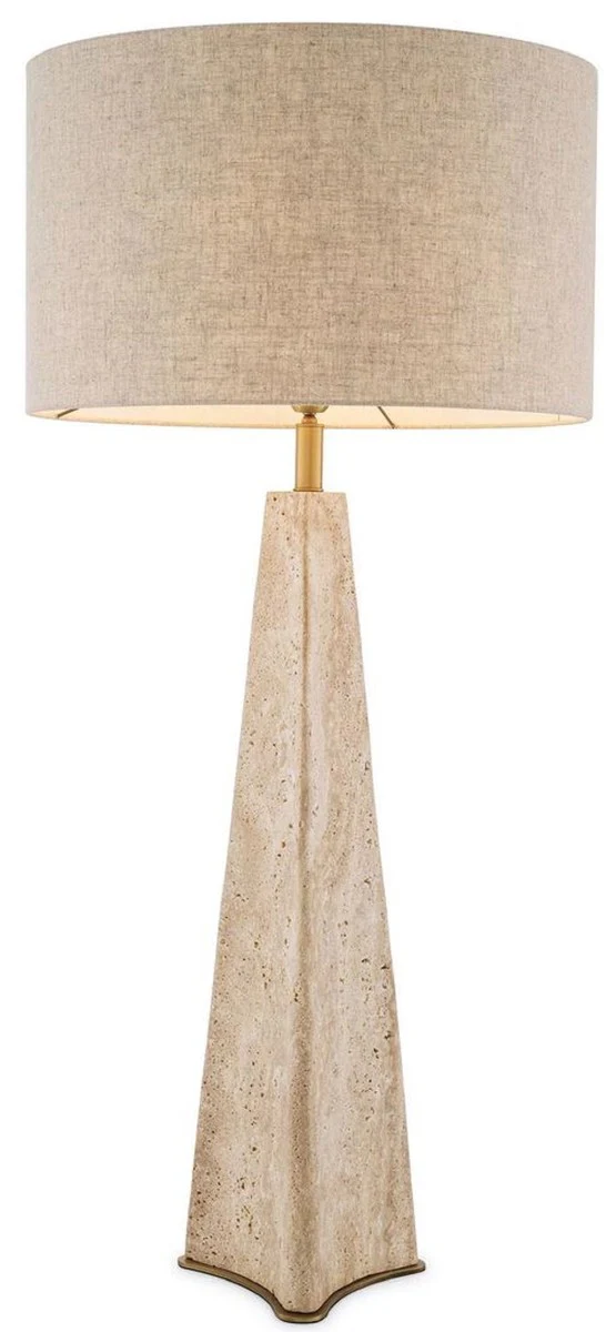 Casa Padrino lámpara de mesa de lujo beige / latón antiguo Ø 48 x A. 106,5 cm - Lámpara de escritorio travertino pantalla redonda - Lámparas de lujo - Colección de lujo