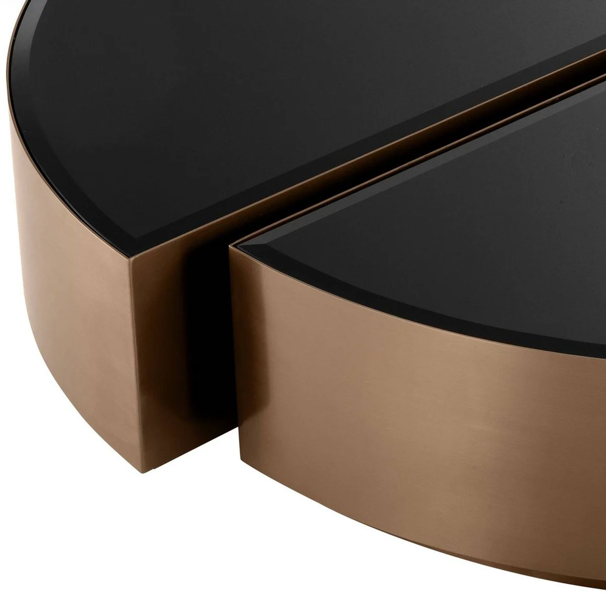 Casa Padrino conjunto de mesa de centro de lujo cobre / negro - 2 Mesas para sala de estar semicirculares de acero inoxidable con tapas de vidrio biselado - Muebles de sala de lujo