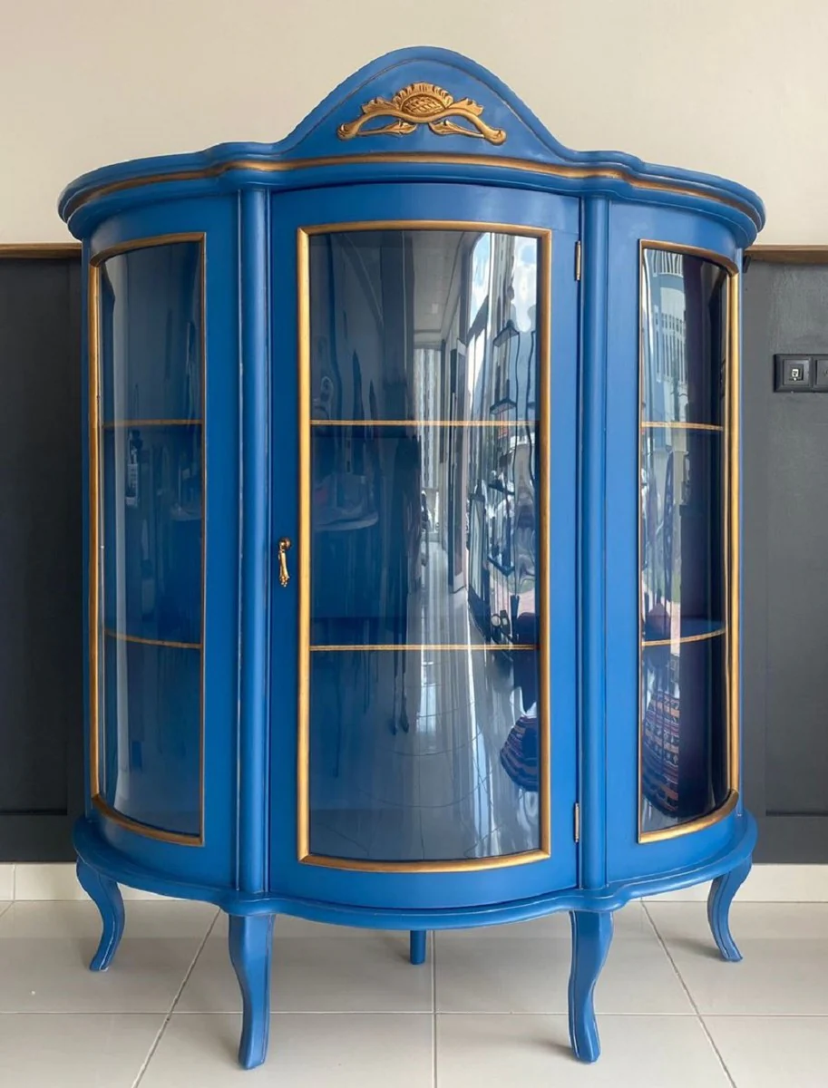 Casa Padrino vitrina barroco de lujo azul / oro - Vitrina de estilo barroco con puerta de vidrio - Muebles de comedor de lujo en estilo barroco - Muebles de comedor barrocos - Noble y Magn¨ªfico