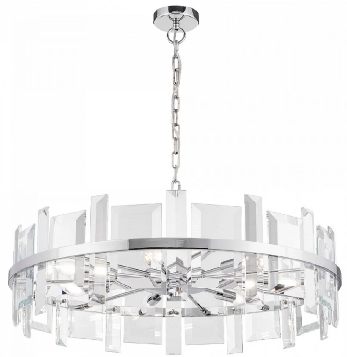 Casa Padrino lámpara colgante plata Ø 80 cm - Lámpara colgante redonda moderna con estructura de metal y placas de vidrio - Luces de Diseño