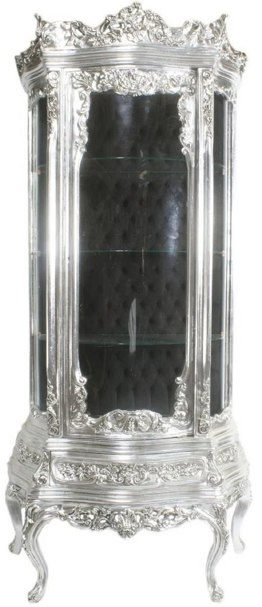 Casa Padrino vitrina barroco plata / negro 80 x 40 x A. 200 cm - Vitrina barroco adornada con puerta de vidrio y hermosas decoraciones - Muebles Barrocos