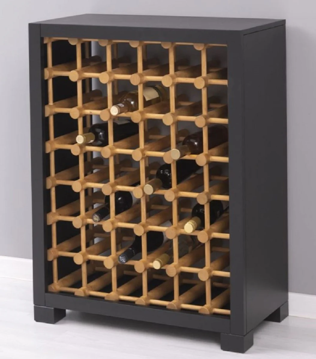 Casa Padrino armario de vino de madera maciza de estilo campestre negro / natural 68 x 35 x A. 68 cm - Estante de vino de madera maciza en estilo campestre - Mueble bar de estilo campestre